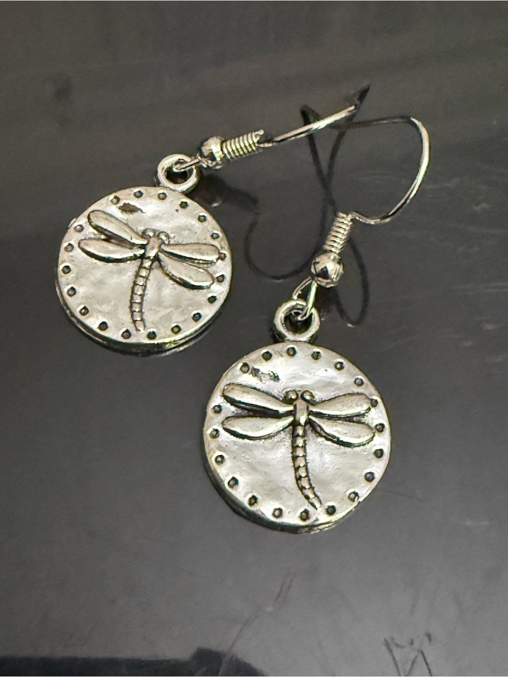Sterling-Tone Dragonfly Disc Drop Earrings - Silver